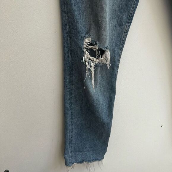 Zara Woman Lightly Distress Tapered Denim Jeans In Blue Size 4 - Picture 7 of 9